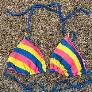Xhilaration Women’s Striped Bikini Top in Pink, Yellow, and Blue - Juniors S